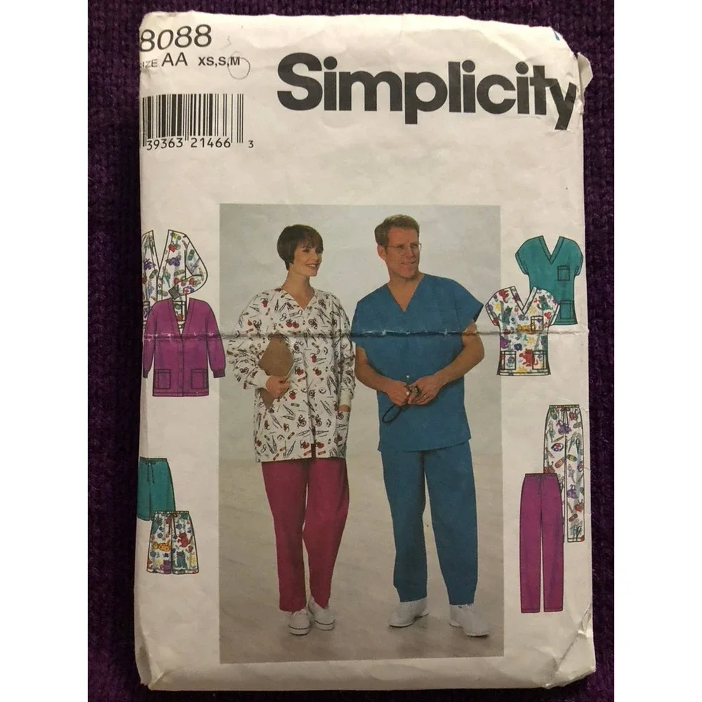 Simplicity sewing pattern  8088 unisex scrubs pants top shorts sz xs s m